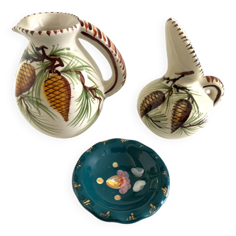 Marseille ceramic lot "alamar" pitcher jug pourer + ashtray pocket emptyer