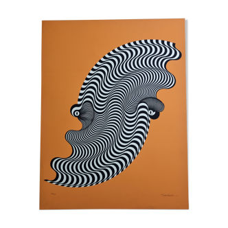 Sérigraphie signée d'après Maurice Tirmarche, Oeuvre d'art optique "Op Art en orange" , 50 x 65 cm