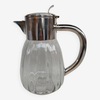 Cooling pitcher in silver-plated metal and glass by WMF. 70s.