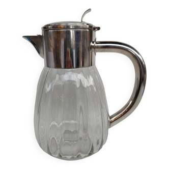 Cooling pitcher in silver-plated metal and glass by WMF. 70s.