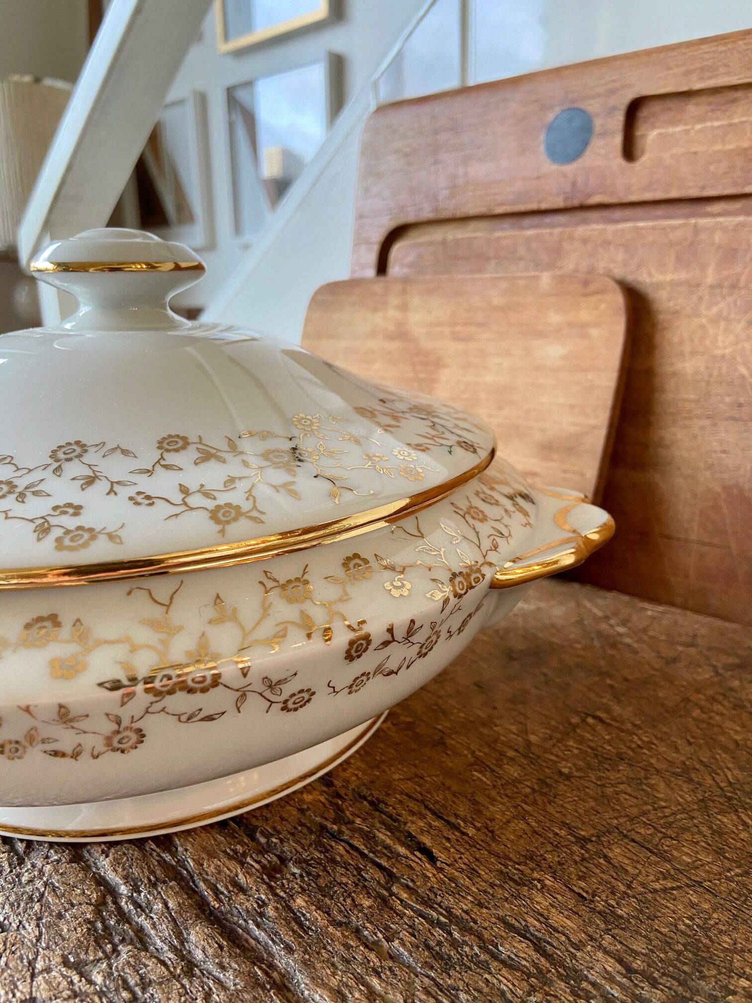 White and gold porcelain soup