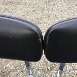 6 vintage chairs in black skaï with chrome metal tubular base.