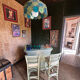 Ensemble bar et tabourets vintage en rotin