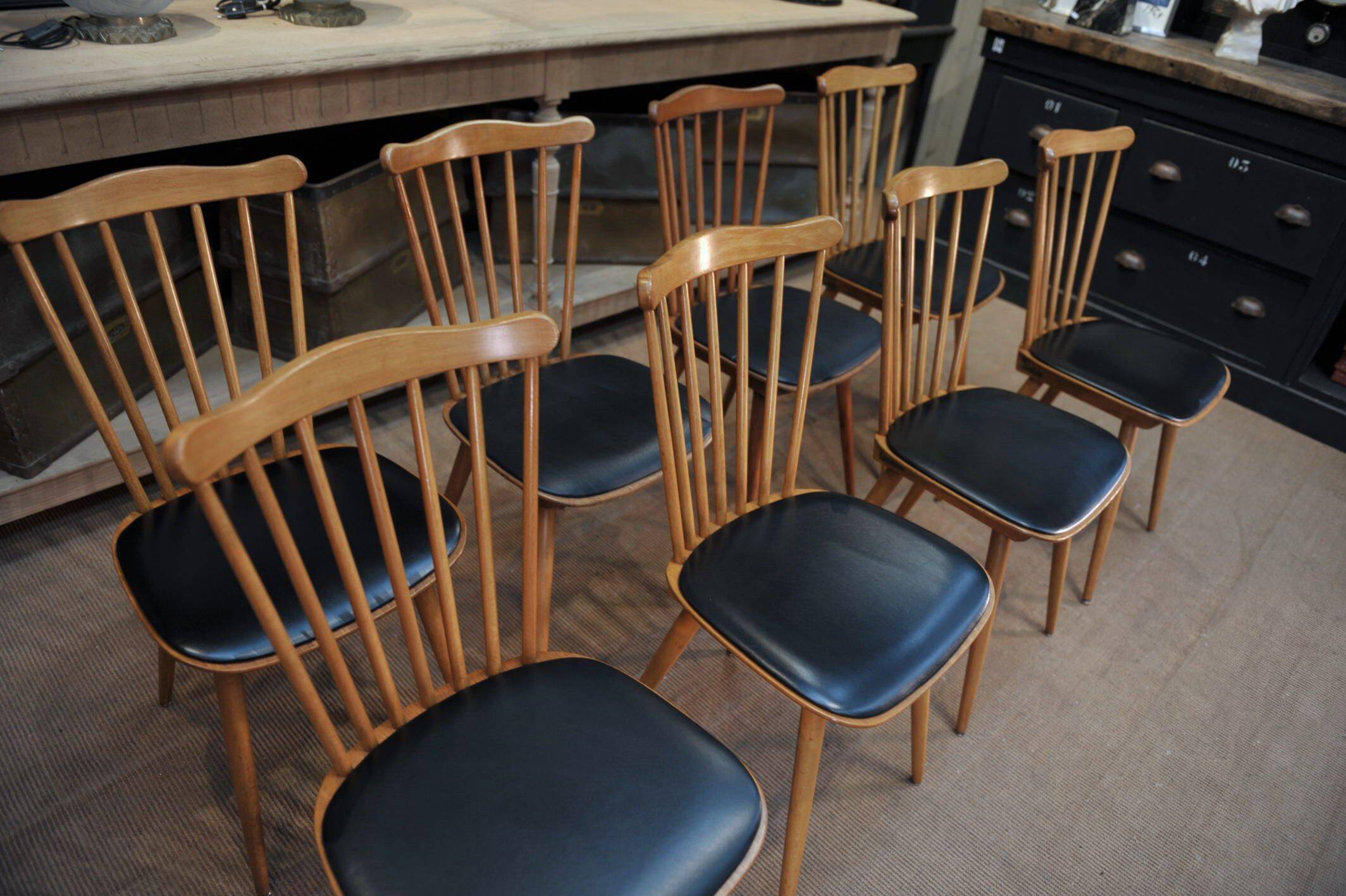 Lot of 4 Antique Bistro Chairs BAUMANN FRANCE 1960