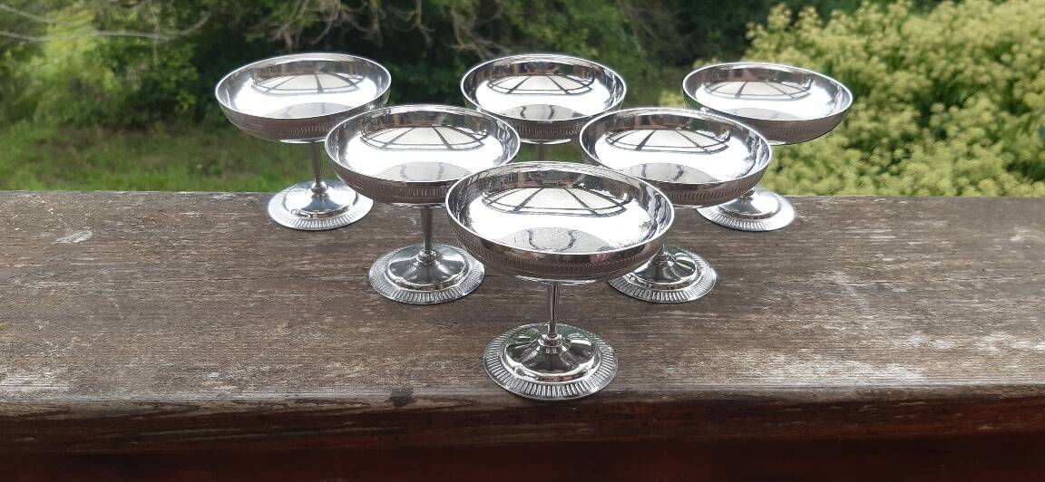6 vintage stainless steel ice cream cups
