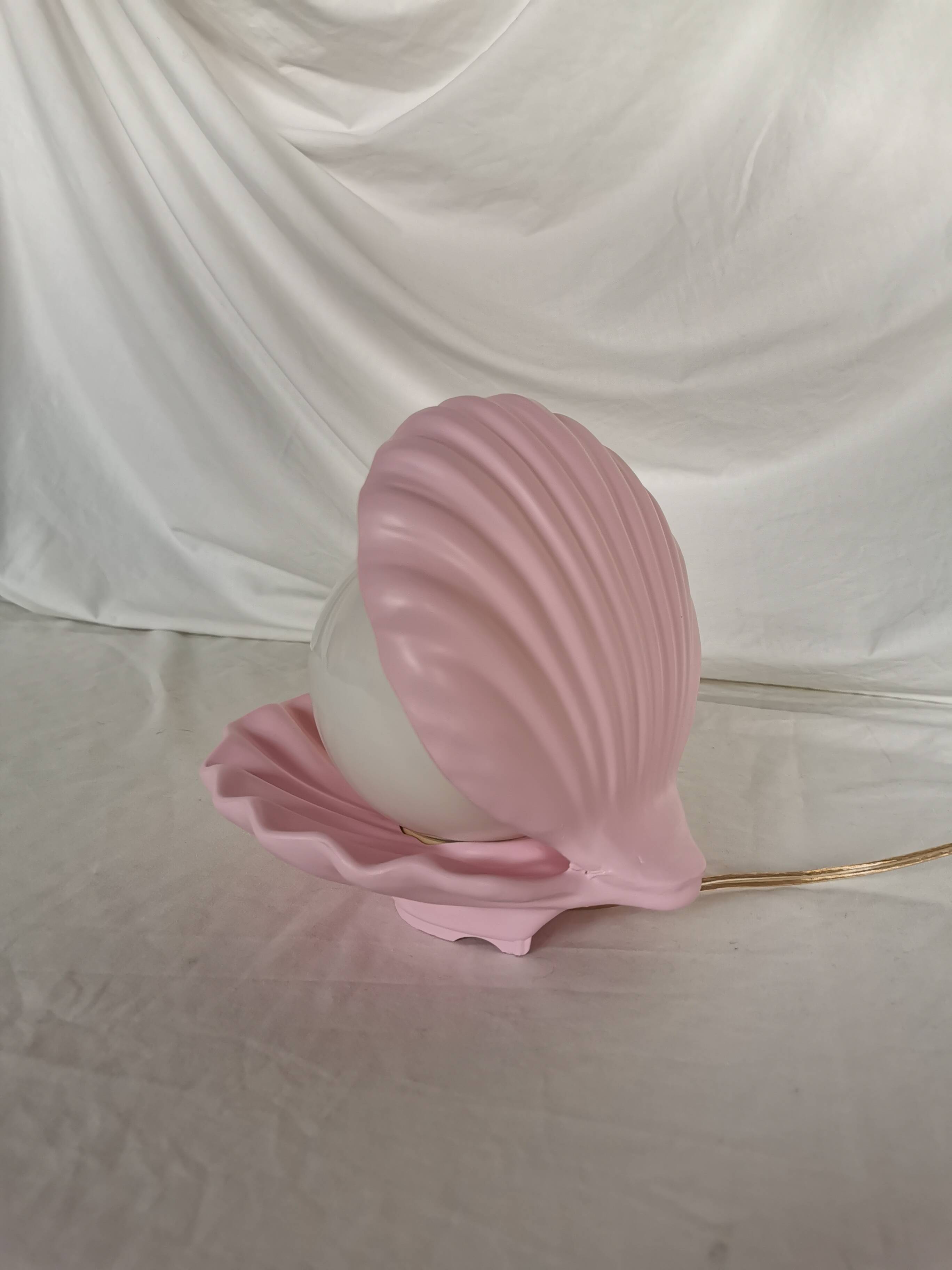 Pink shell and opaline pearl lamp, Saint-Jacques, France, 1970