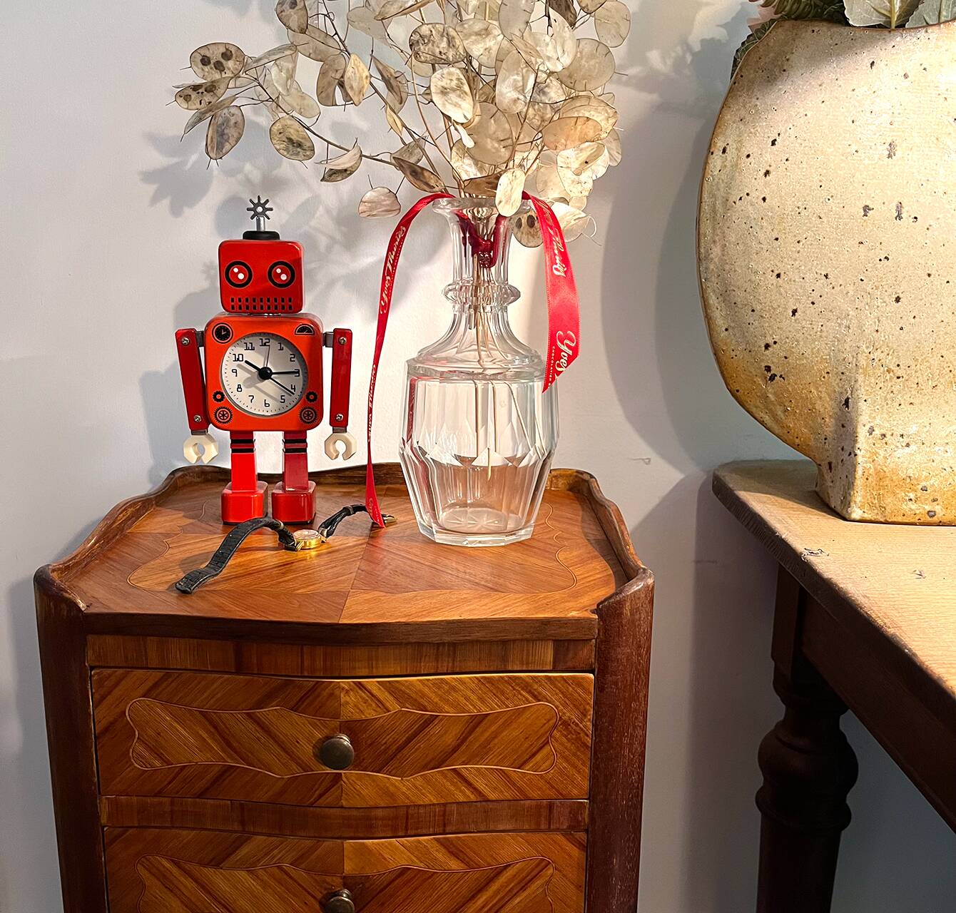 Inlaid bedside table