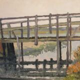 Oil on canvas, wooden Bridge in Camargue, signed