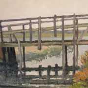 Oil on canvas, wooden Bridge in Camargue, signed