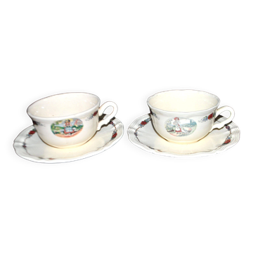 Sarreguemines lot de 2 tasses déjeuner faïence Obernai Ganzeliese et Tricot