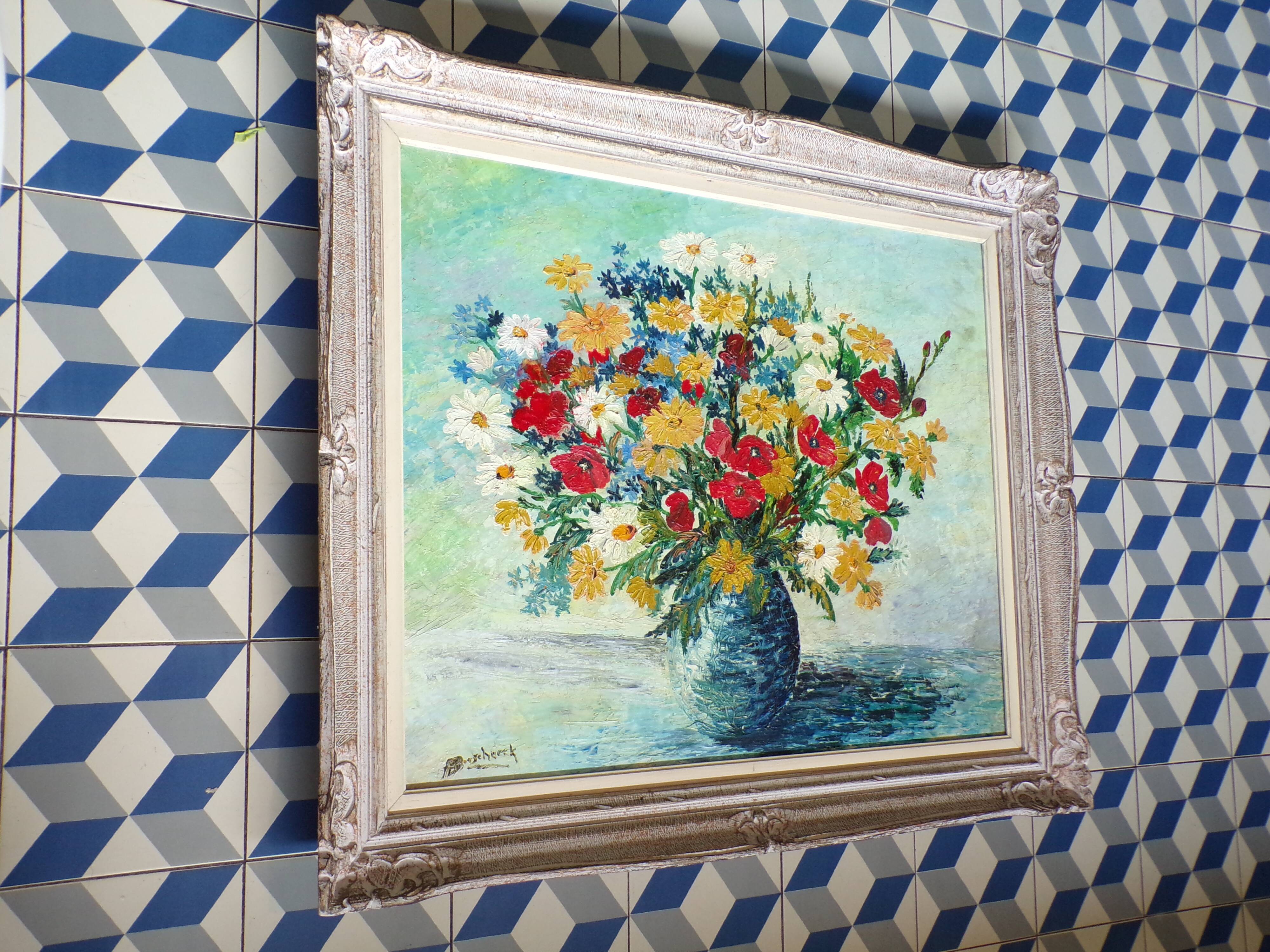 Old painting representing a bouquet of flowers
