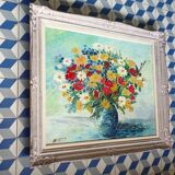 Old painting representing a bouquet of flowers