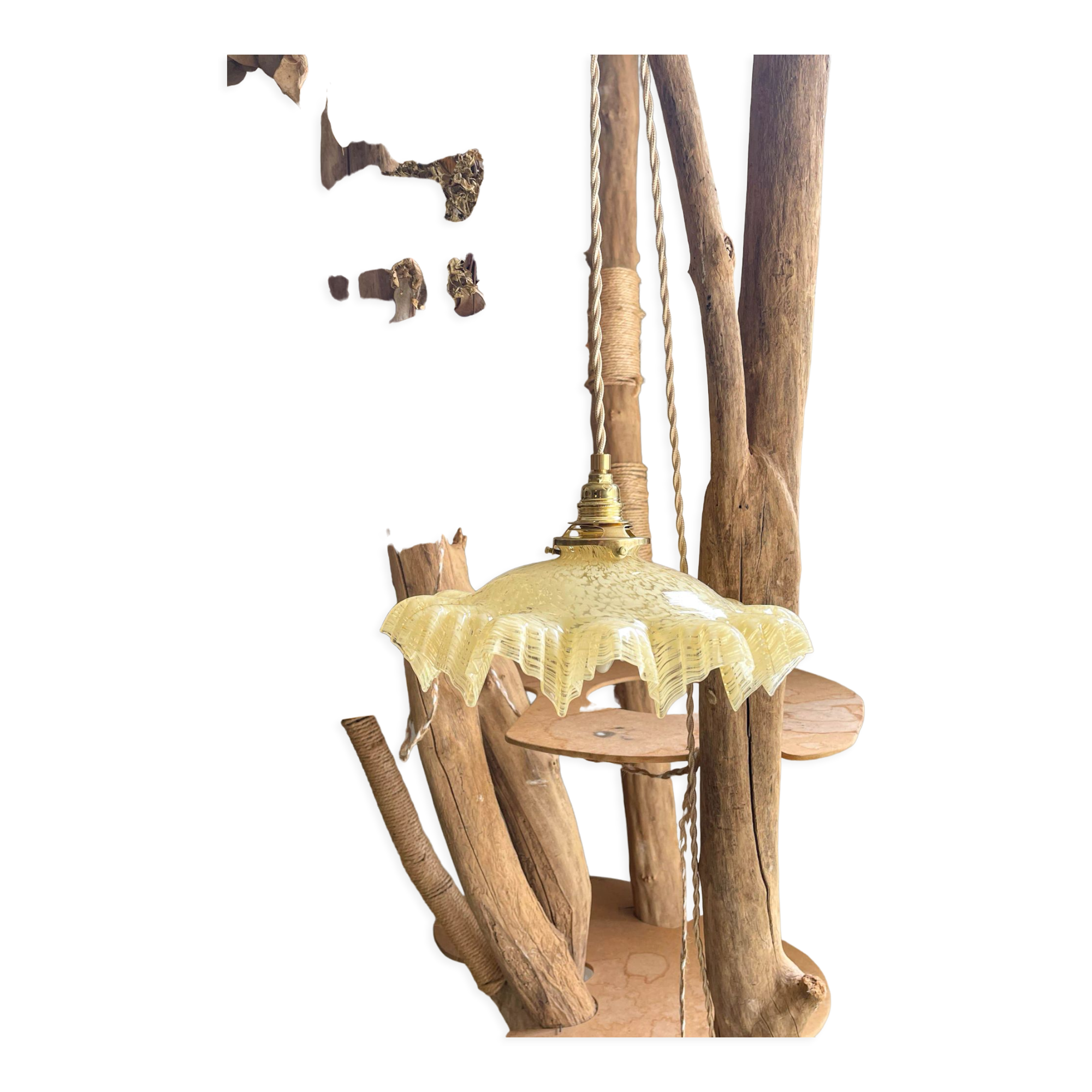 Vintage yellow pleated clichy glass portable lamp