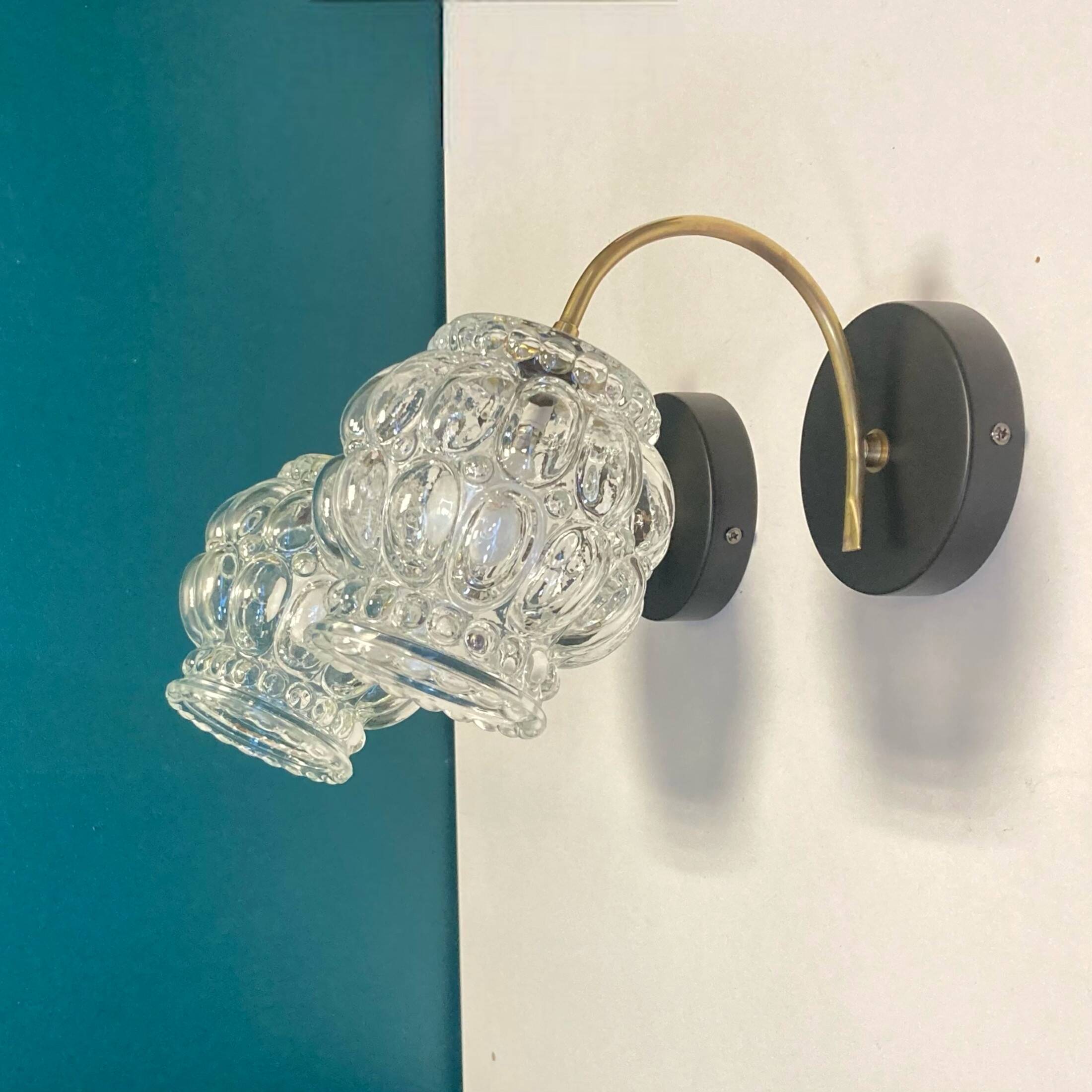 Pair of swan neck wall lights brass globe glass bubble vintage decoration