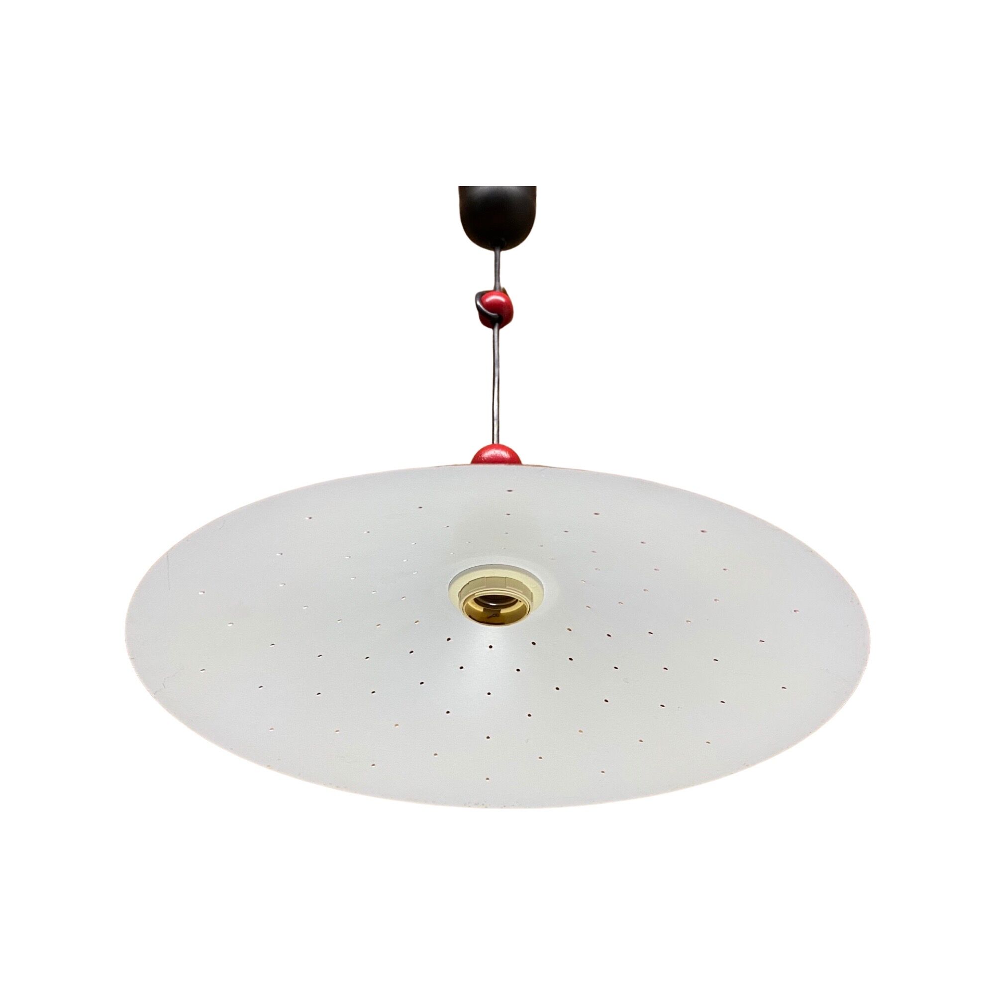 Retro Red Designer Pendant Light | Metal Hanging Vintage Designer Lamp From The Mid-Century