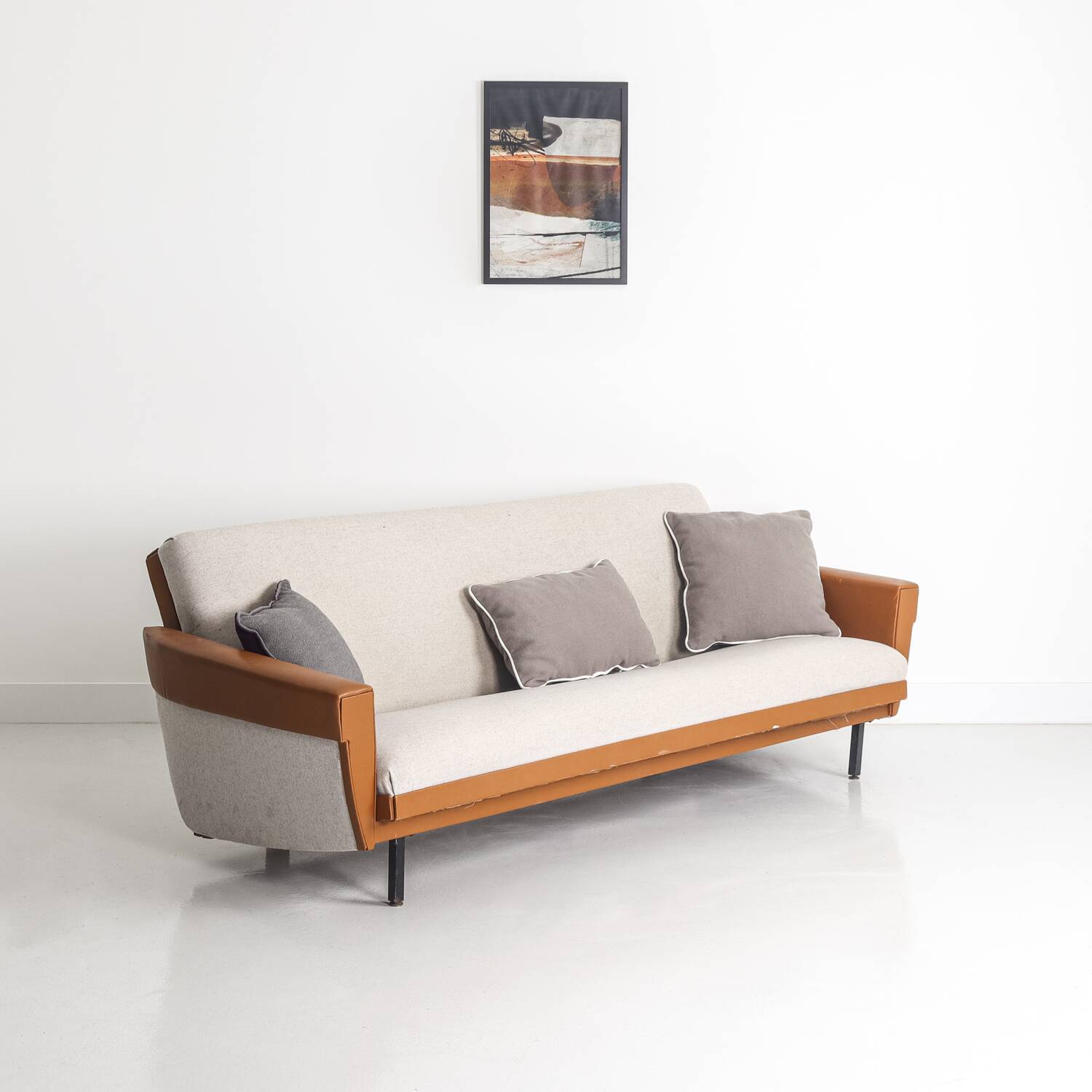 Vintage convertible sofa in fabric and imitation leather