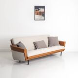 Vintage convertible sofa in fabric and imitation leather