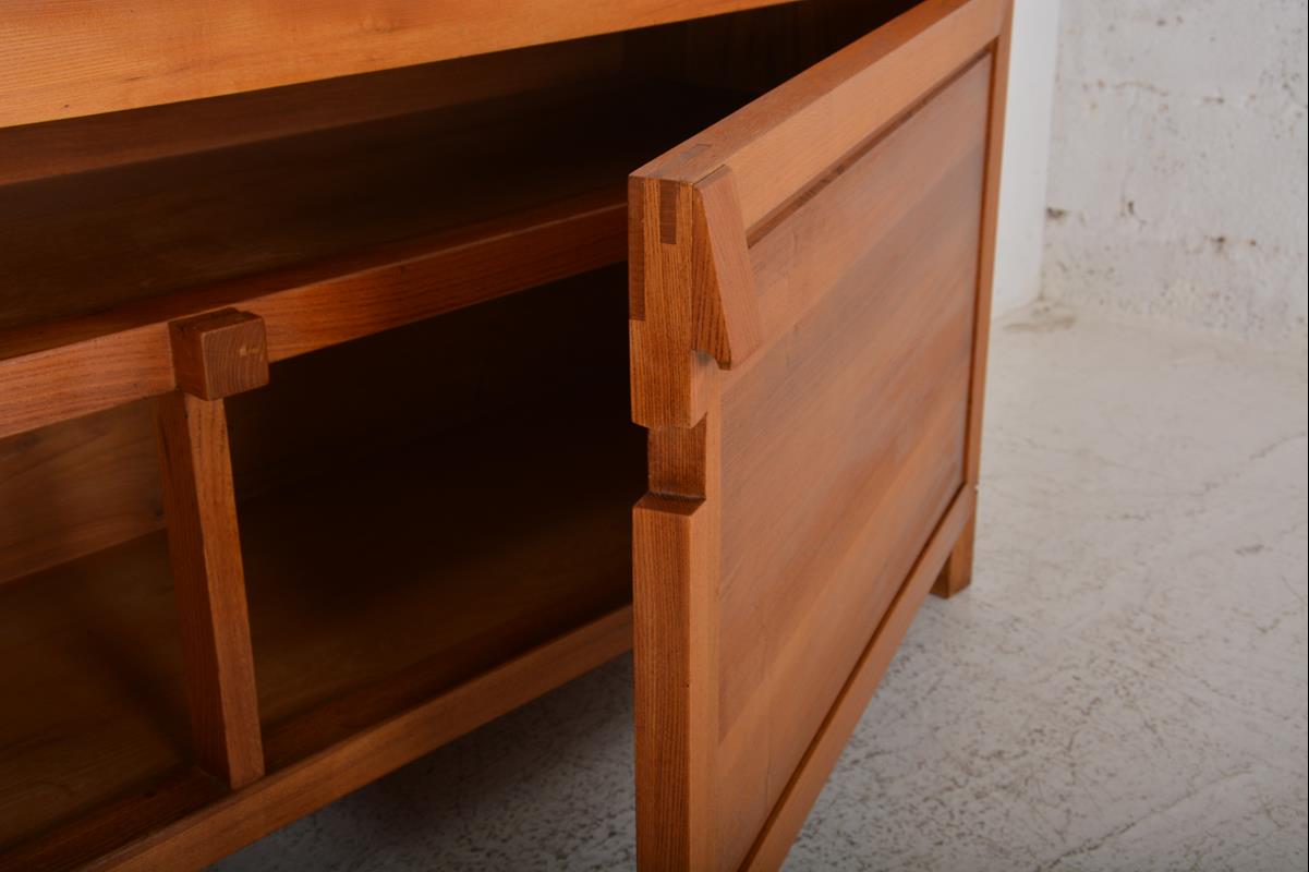 Vintage solid elm sideboard by Pierre Chapo, model R08