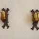 Pair of Hand Forged Wrought Iron Medieval Style Wall Lights with Amber Shades 42