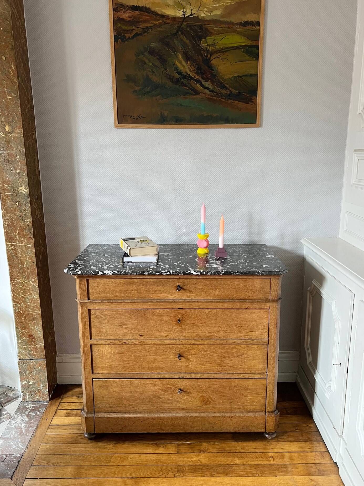 20th century Louis Philippe style wood and marble chest of drawers