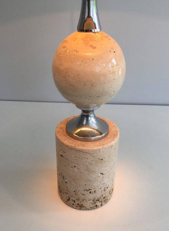 Travertine and chrome lamp. Philippe Barbie