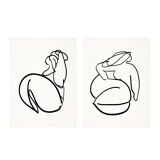 Paire d’estampes, dessin féminin art mural set de deux, 50x70cm