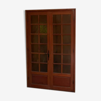 Two solid oak timber passage doors with frame and joint cover