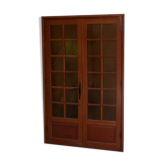 Two solid oak timber passage doors with frame and joint cover
