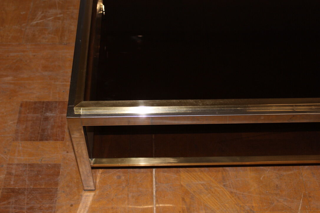 Table basse à double plateaux en chrome et doré vers 1970
