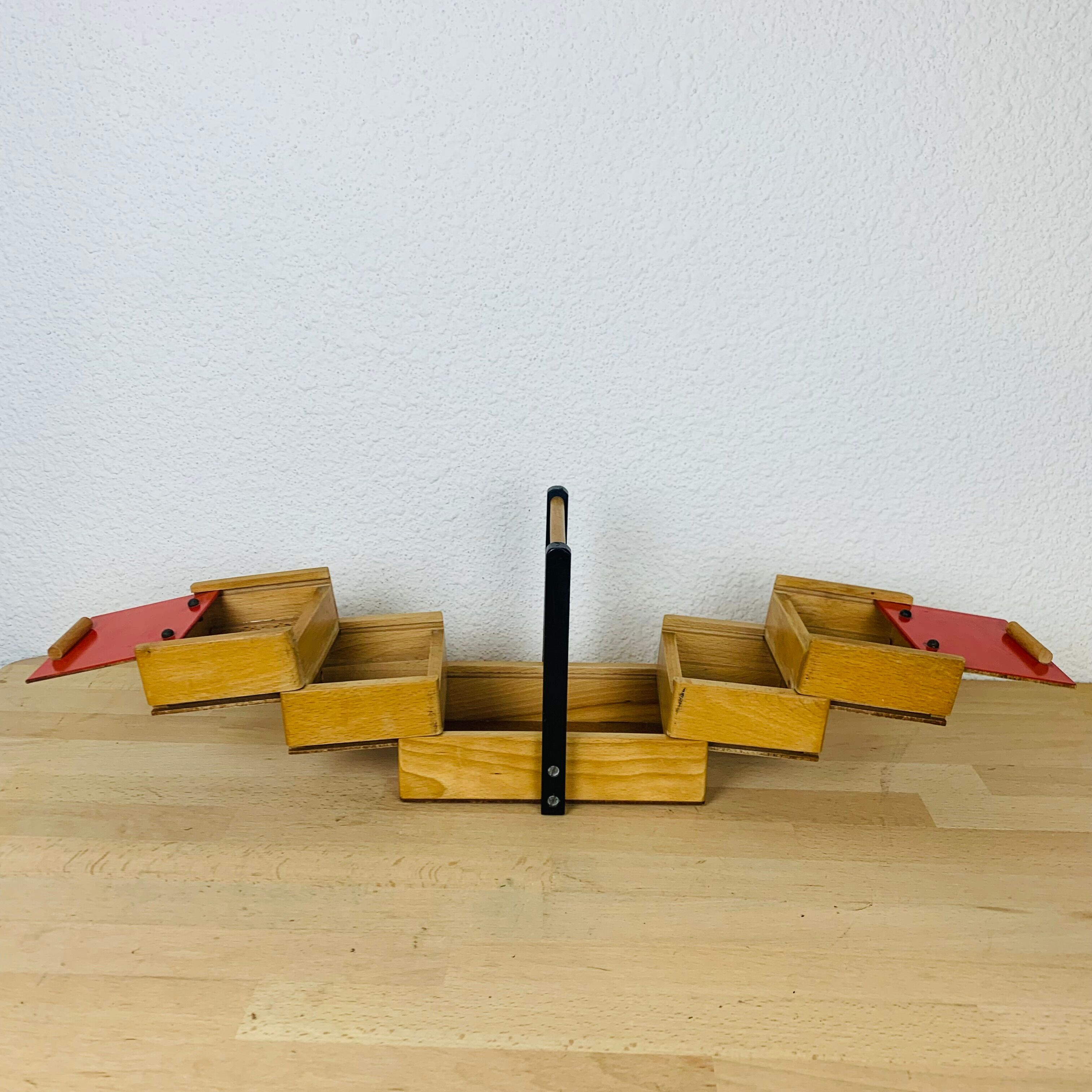 Red 50s wood worker, sewing box