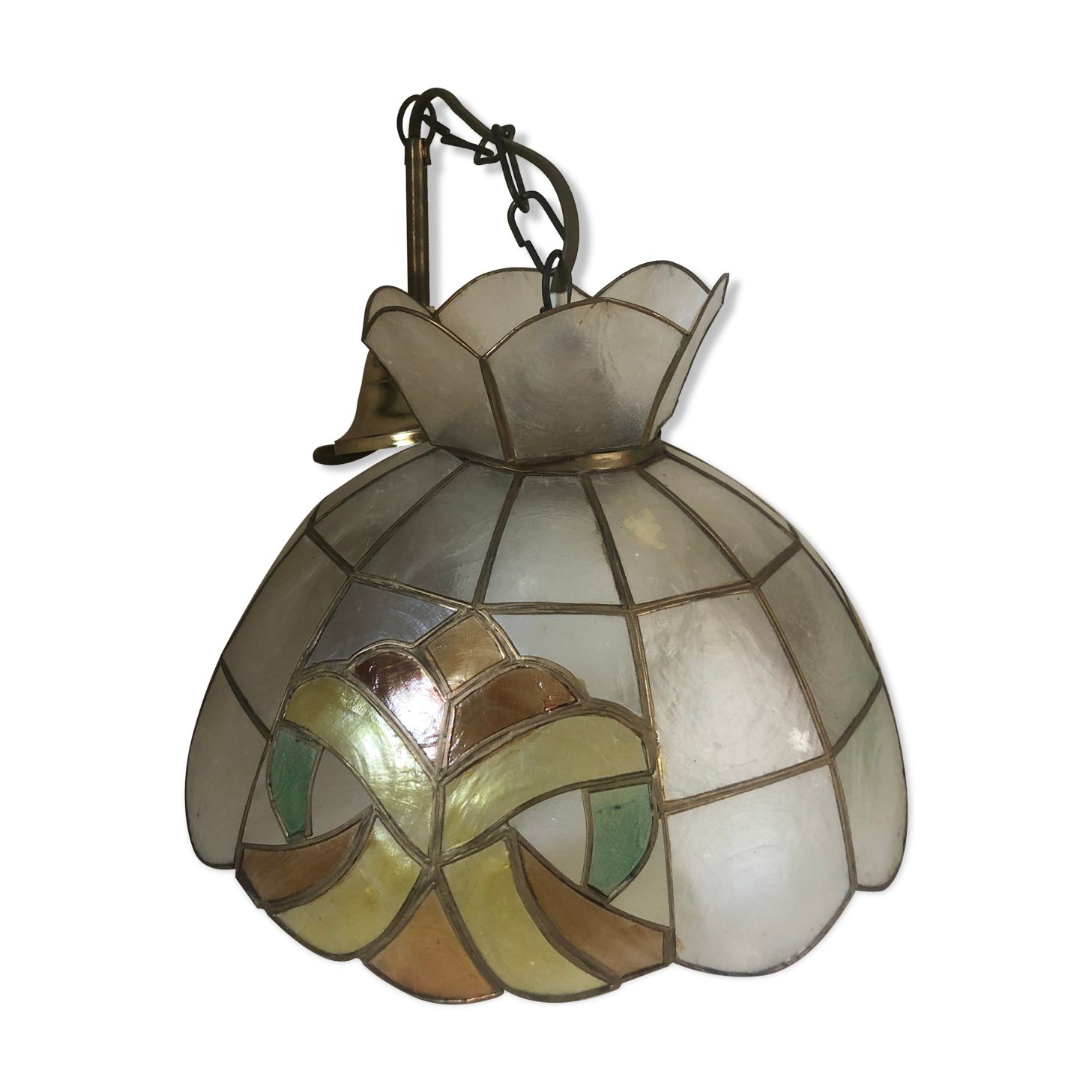 Suspension luminaire nacre et laiton