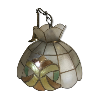 Suspension luminaire mother-of-pearl and brass