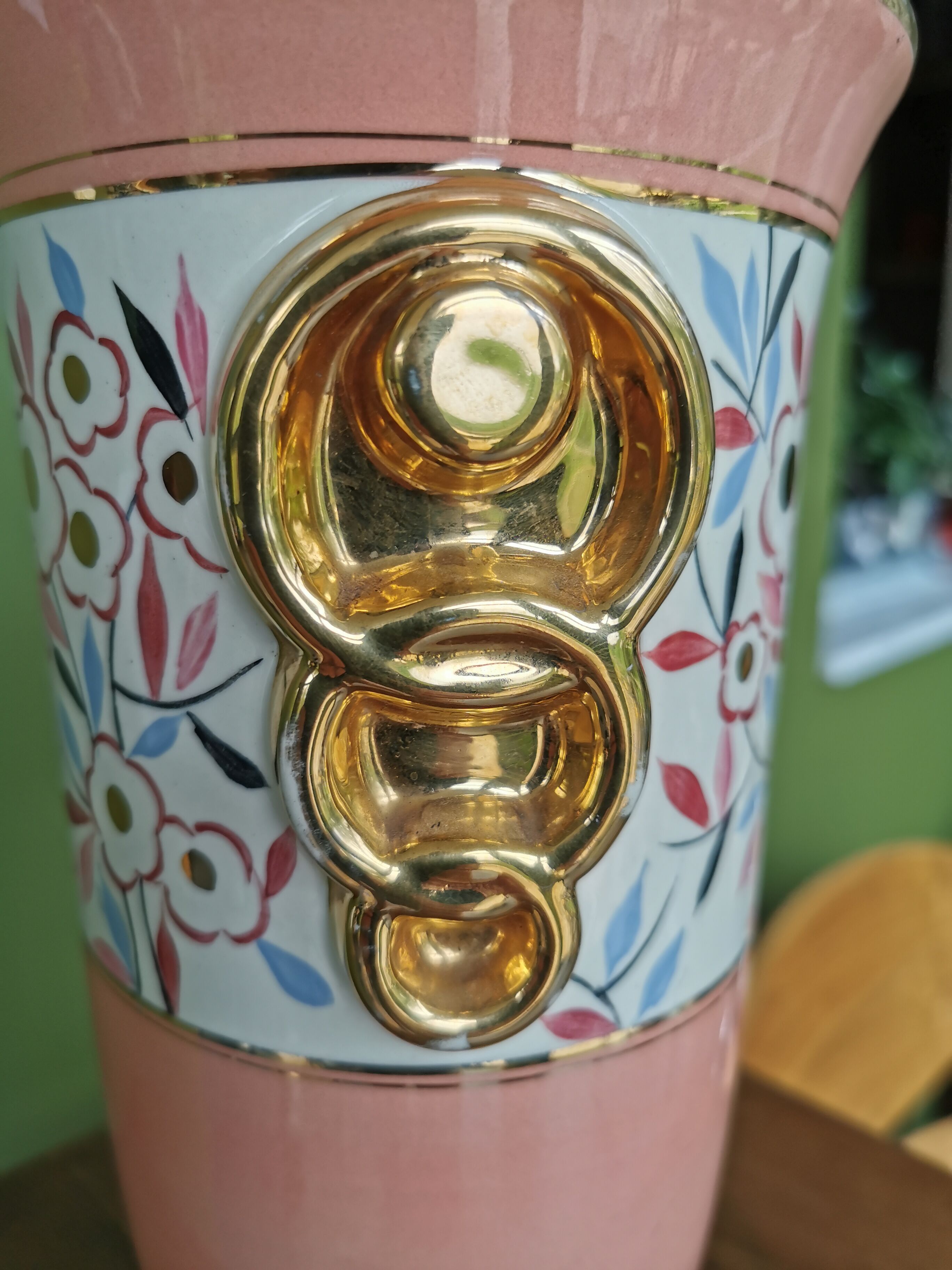 Vase Art déco céramique fleuri et doré