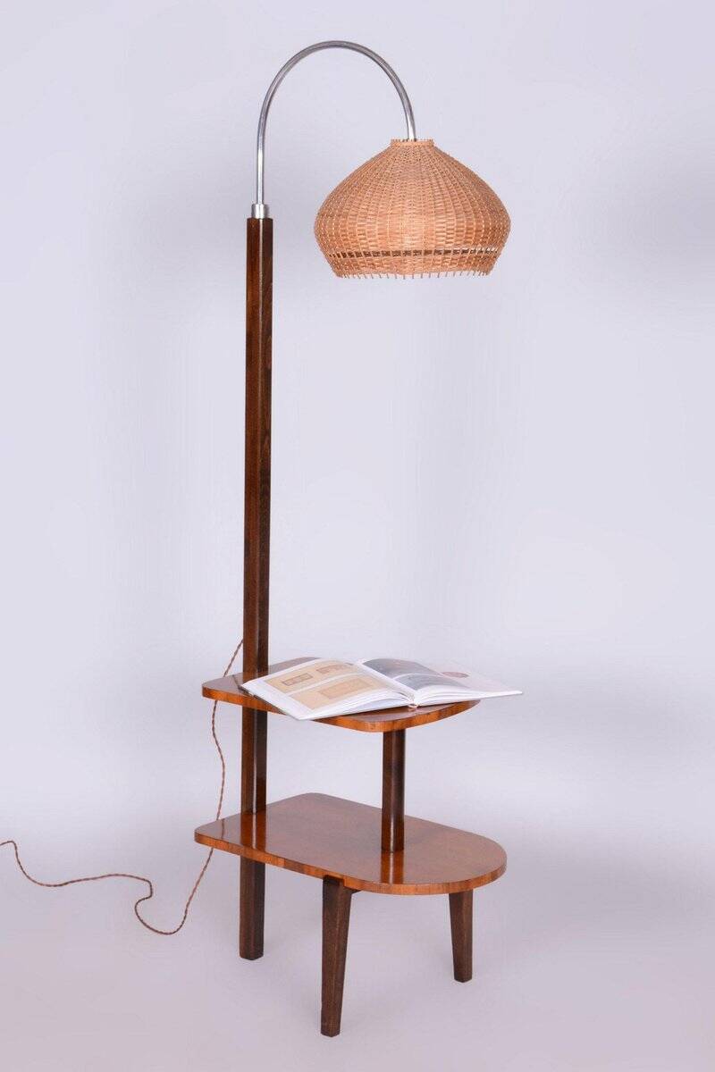 Art Deco Walnut Floor Lamp attributed to J. Halabala for Up Závody, 1930s