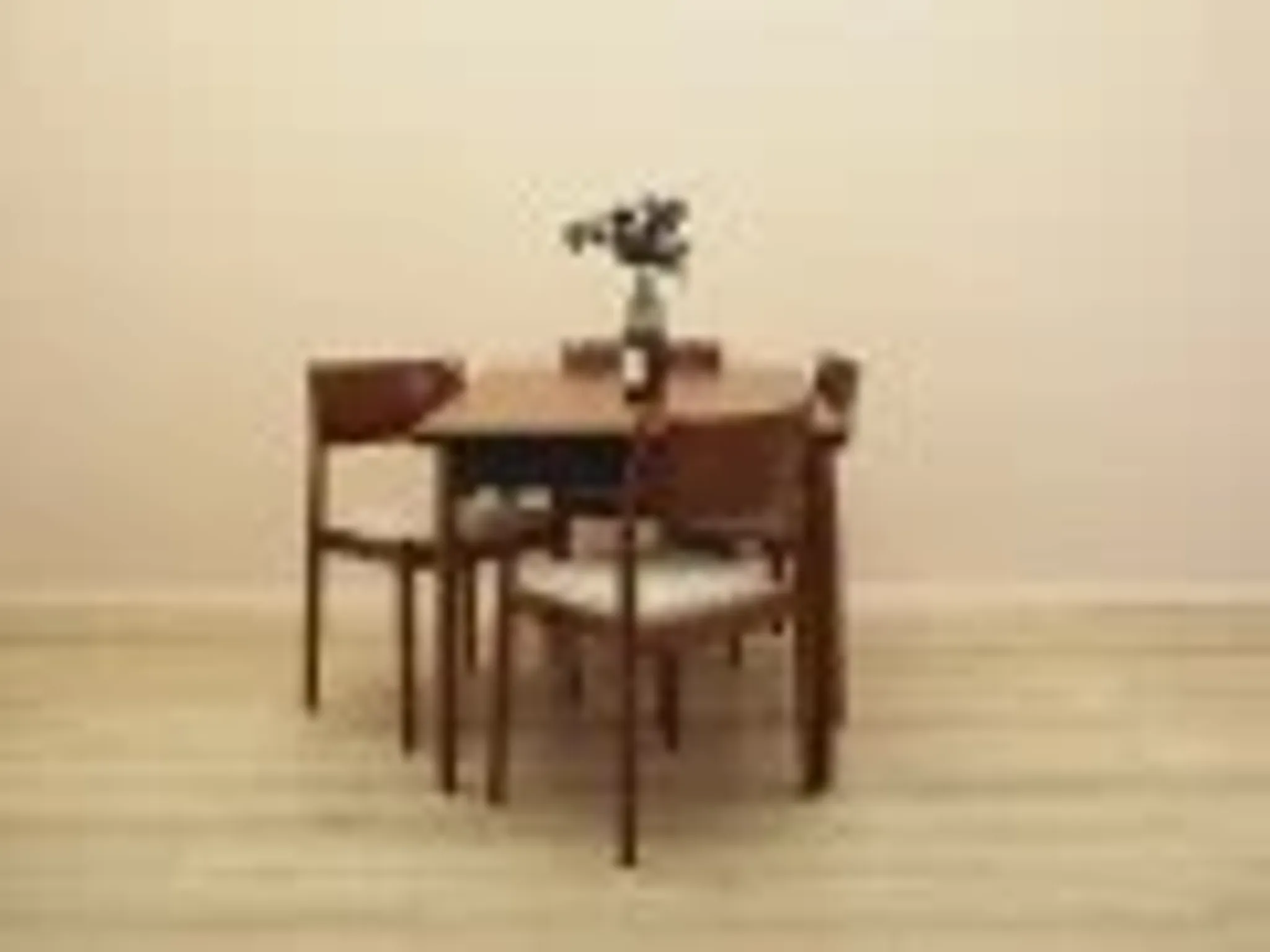 Danish extendable dining table, teak veneer, solid wood legs, leaf storage, 1970s