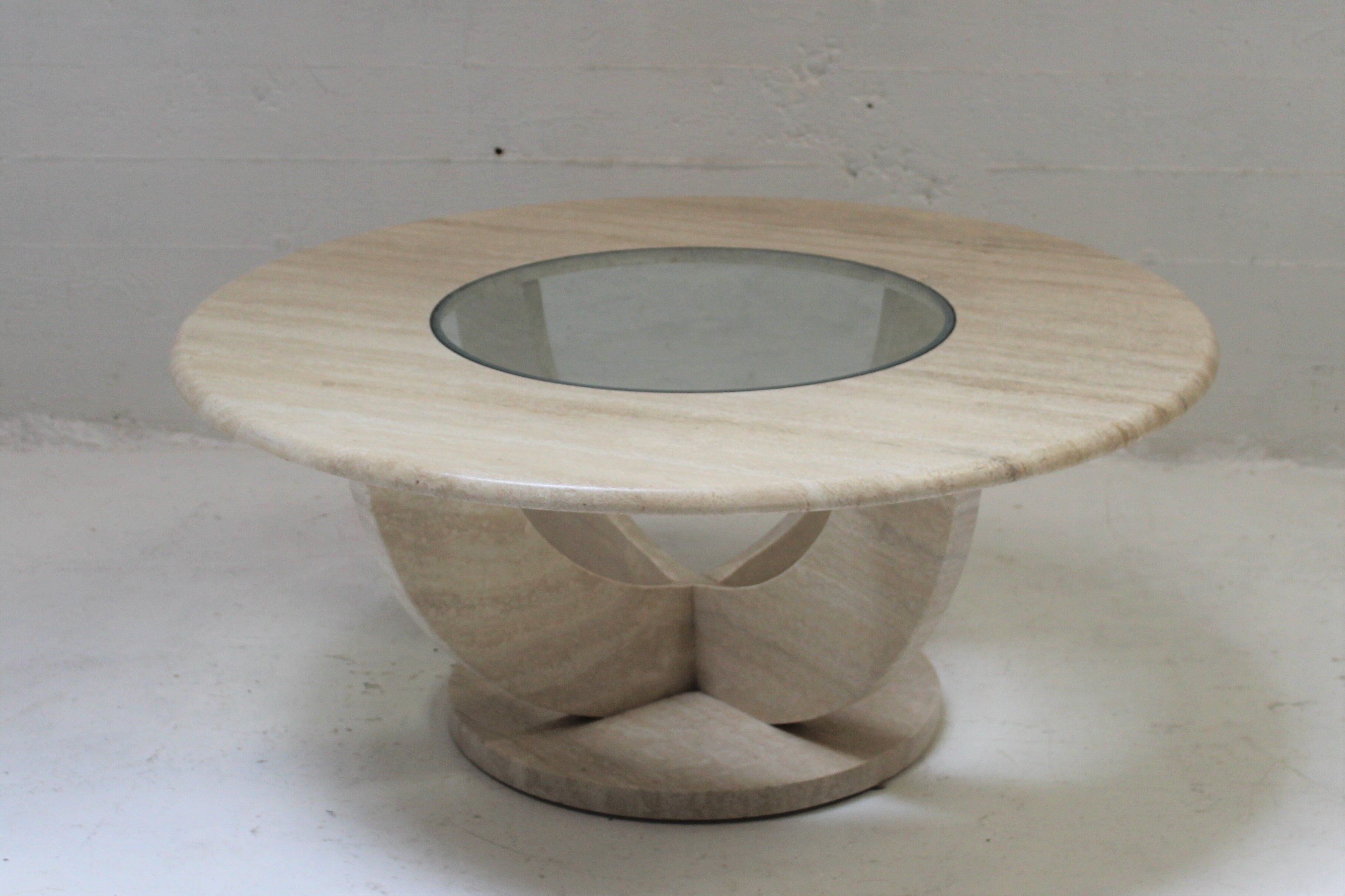 Double table travertine and glass