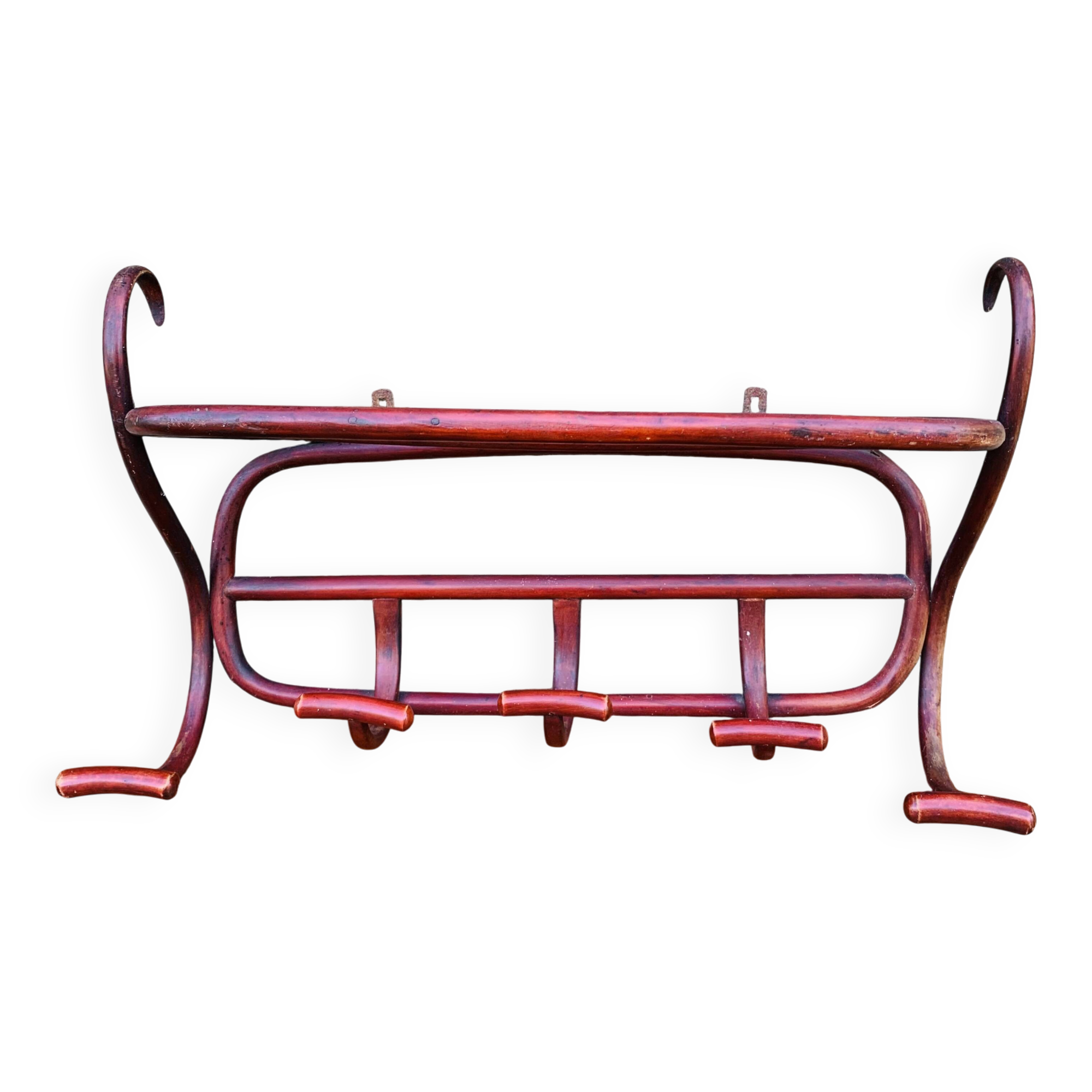 Antique curved wooden wall coat rack