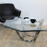 Table basse verre et chrome de roger spunger pour dunbar 1960 us