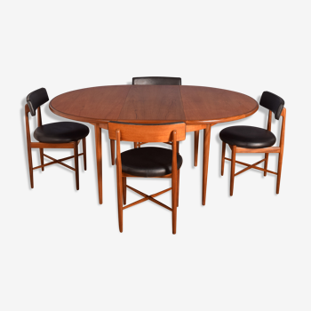 Restored Teak 1960s Retro G Plan Fresco Round Table & 4 Chairs Victor Wilkins