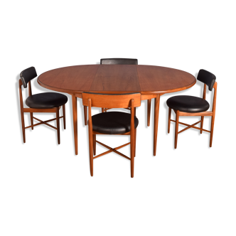 Table Ronde & 4 Chaises Victor Wilkins restauré en teck 1960s Retro G Plan Fresco