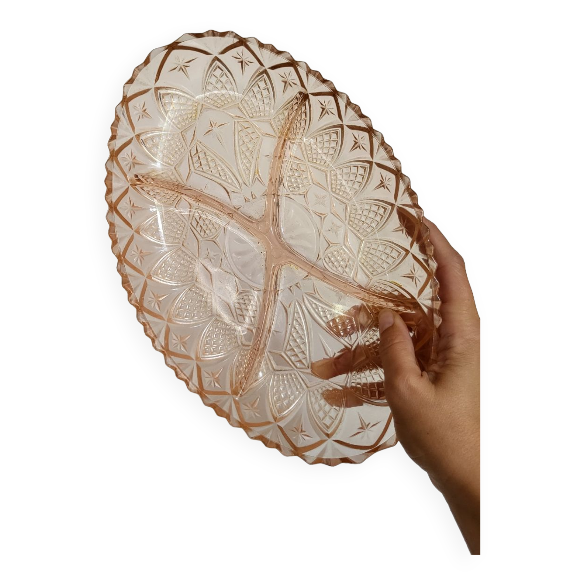 Plateau en verre rosé