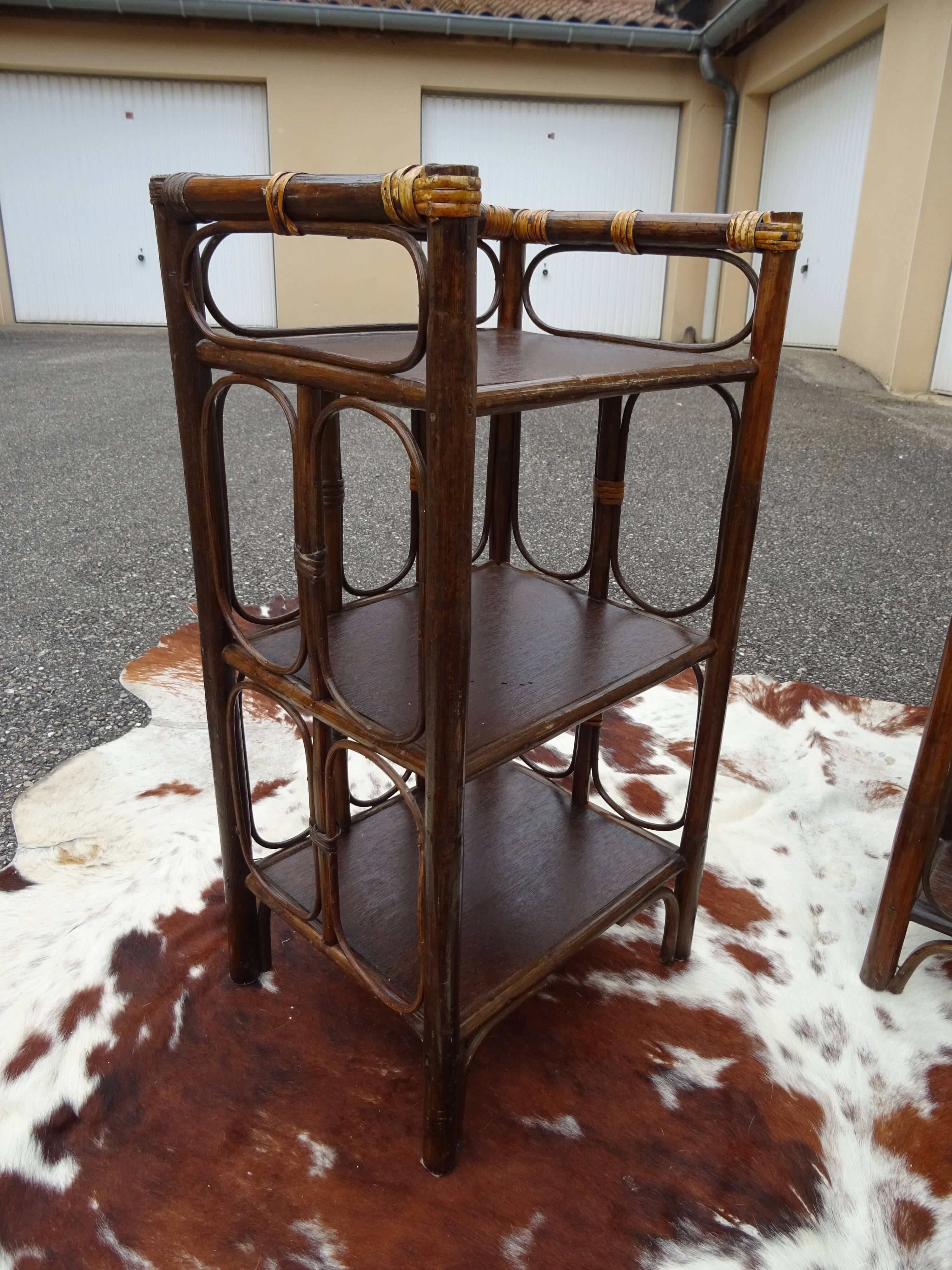 Pair of side tables bedside rattan and vintage bamboo