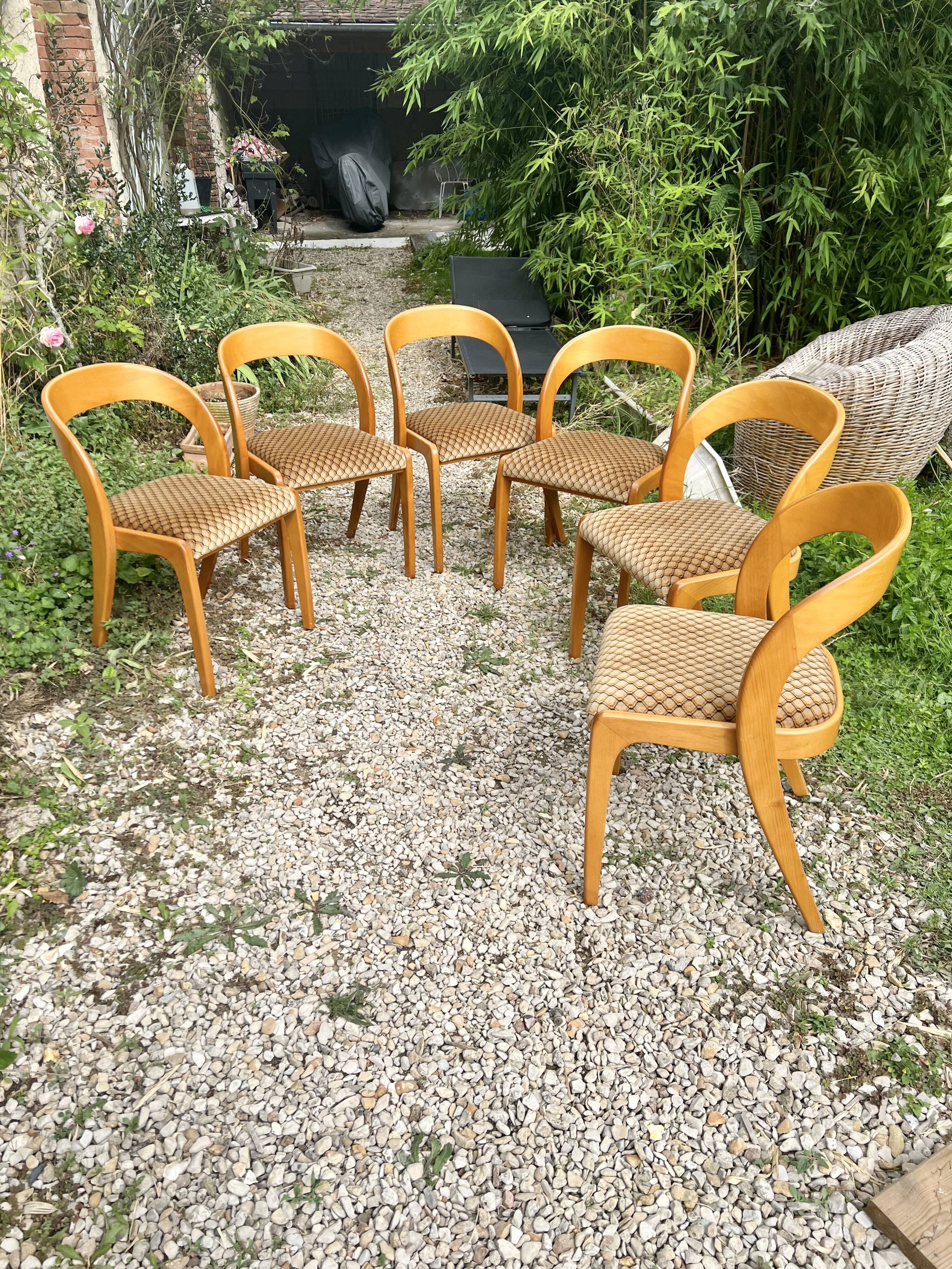 Lot De 6 Chaises Gondoles Style Années 70 SELF - Bois Et Tissu Multicolore