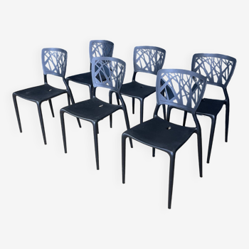 Ensemble de 6 chaises de terrasse Viento Dondolli et pocci par Bonaldo noires Italie