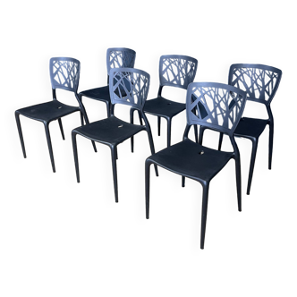 Set of 6 Viento Dondolli and pocci patio chairs by Bonaldo black Italy