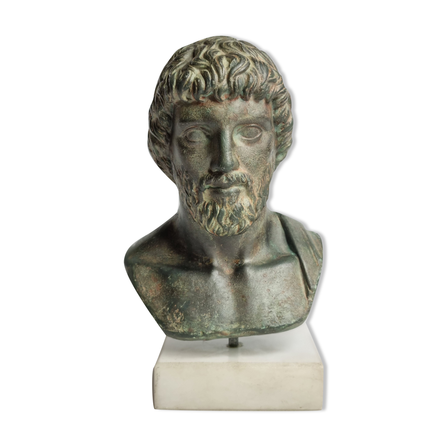 Bust of Esculape in patinated plaster on marble base, 21 cm