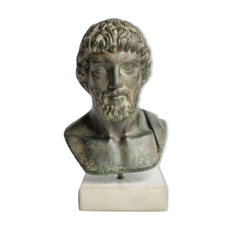 Buste d'Esculape en plâtre patiné sur socle en marbre, 21 cm