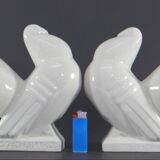 Manufacture de saint-clément, années 1930, paire de serre-livres figurant des pigeons.