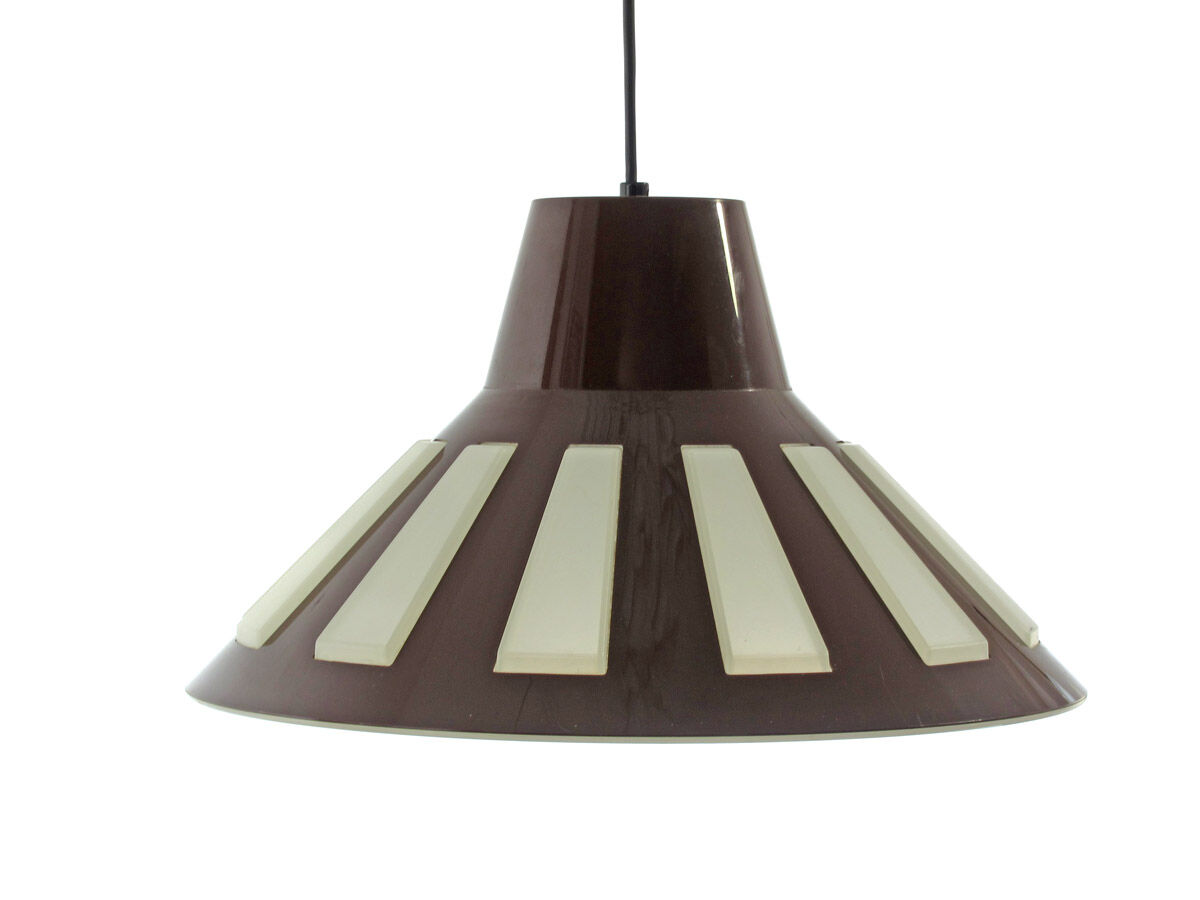 Vintage 1970s Space Age UFO Pendant Lamp | Brown White