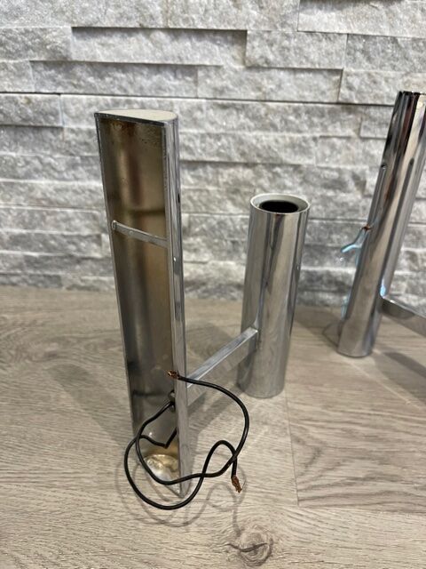 Pair of modernist 1970 stainless steel wall light